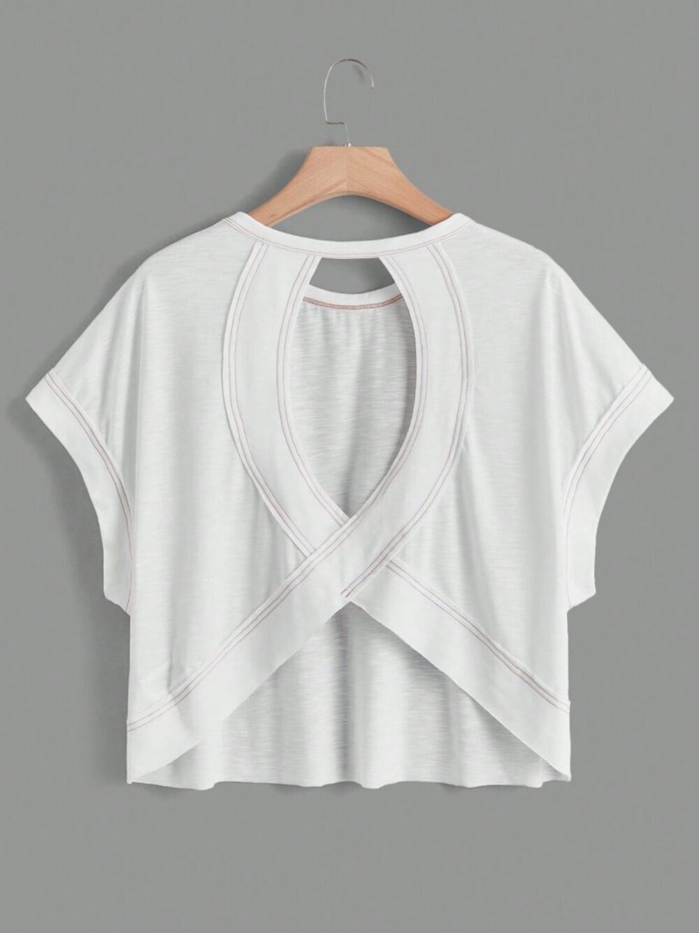 White Casual Women's Cut Out Back Batwing Sleeve Tee